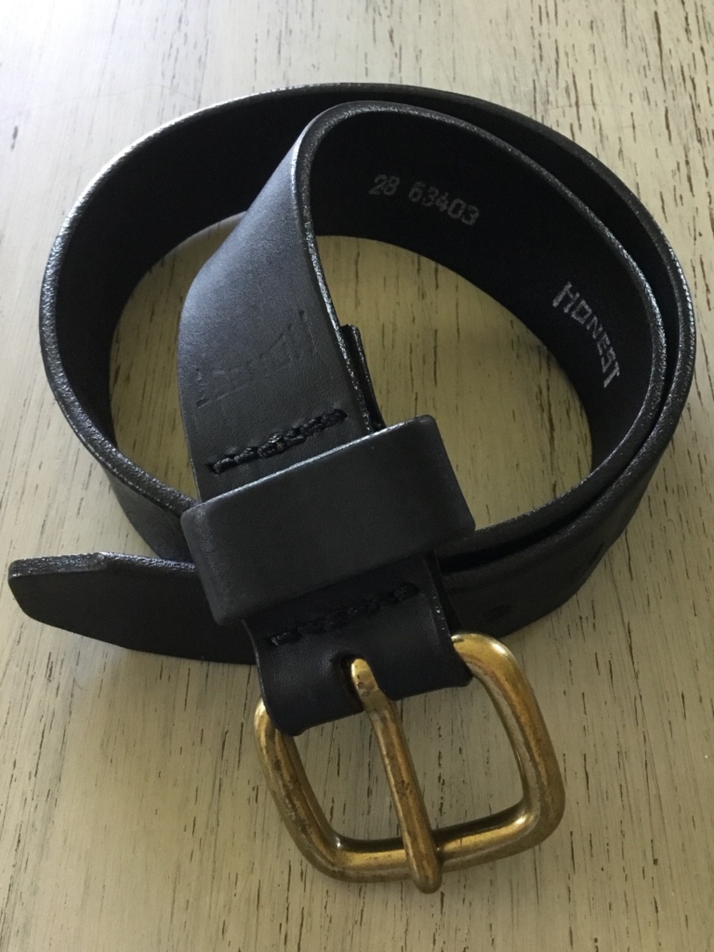 Vintage Honest Black Leather Belt 28”